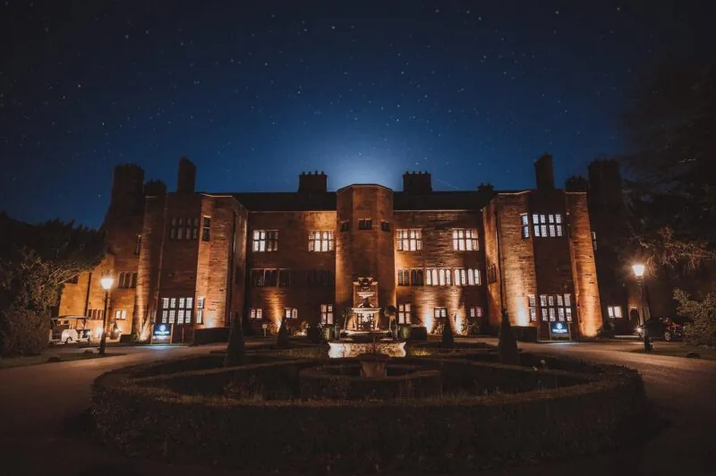 Abbey House Hotel wedding venue at night under a starlit sky